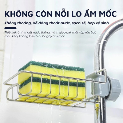 Kệ Để Đồ Rửa Chén Gắn Vòi Rửa Đa Năng Bằng Inox, Giá để giẻ rửa bát xoong nồi dụng cụ nhà bếp Không Gỉ Tiện Lợi Kitchen - Hàng Chính Hãng