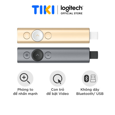 Bút trình chiếu từ xa Logitech Spotlight - không dây đến 30m, kết nối Bluetooth và USB, phóng to để nhấn mạnh, điều khiển con trỏ bật video - Hàng chính hãng