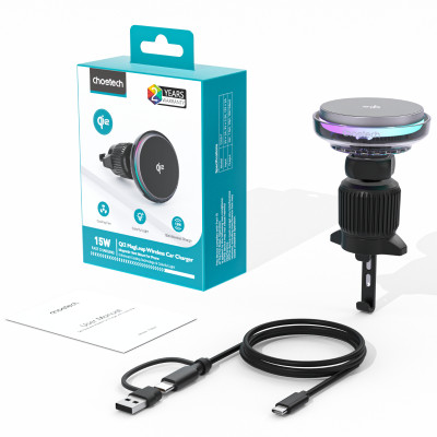 Giá đỡ điện thoại Magnetic 15W Choetech T233-F chuẩn Qi2 với đèn LED đổi màu - Hàng chính hãng