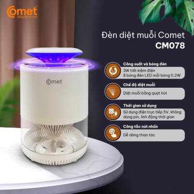Đèn Diệt Côn Trùng COMET CM078 3W cắm điện trực tiếp, 8 bóng đèn LED, sử dụng tia ánh sáng tím và quạt hút diệt muỗi và lọc không khí