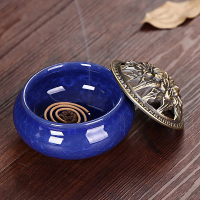 Lư sứ đốt trầm hương, xông đốt phong thủy cao cấp- Tặng tri ân 1 hộp 40 nhang vòng trầm hương thắp bàn thờ , xông nhà, thanh lọc không khí, tẩy uế nhà cửa