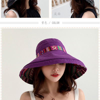 Mũ đi biển đẹp rộng vành nón chống nắng đội 2 mặt gấp gọn họa tiết thổ cẩm chống tia UV thoáng mát dona23062301 