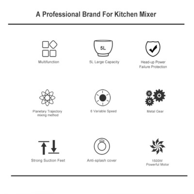 Máy trộn bột và đánh trứng 5 lít, 1500W BioloMix BM785LB công suất 1500W, 6 tốc độ đánh khác nhau, thiết kế hiện đại dễ vệ sinh lắp đặt (HÀNG CHÍNH HÃNG)