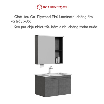 BỘ TỦ GƯƠNG LAVABO TUSLO C001 LUXURY chất liệu gỗ Plywood phủ Laminate sang trọng, đèn Led cảm biến thông minh - Hoa Sen Home - Hàng chính hãng 