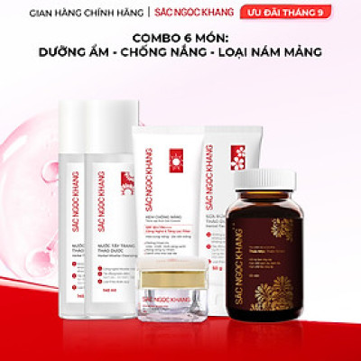 Combo 6 món: Nước tẩy trang 145ml + Sữa rửa mặt 50g+ Nước hoa hồng 145ml + Kem dưỡng ban đêm 10g + Kem chống nắng 50g + Sắc Ngọc Khang ++ (60 viên)