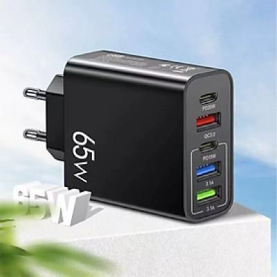 Cốc Sạc Nhanh 5 Cổng USB 65W Type C 3.0 Cho Điện Thoại Smartphone - đầu sạc- charger adapter [ Miếng Lót chuột ]
