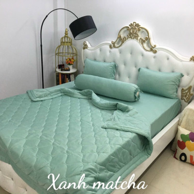 Bộ drap thun Hàn Quốc loại 1 có mền 5 món ( 1 drap + 1 chăn chần bông + 3 áo gối) đủ size