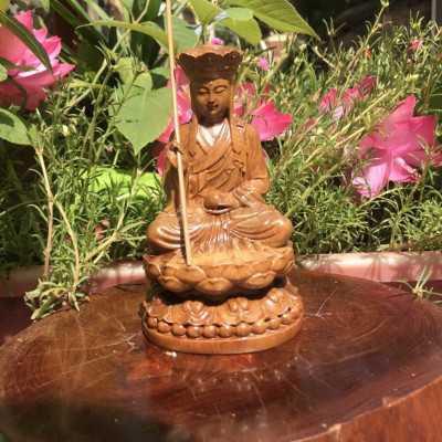 Tượng tây phương tam thánh mini bằng gỗ bách xanh thơm nức kt cao 15×9cm