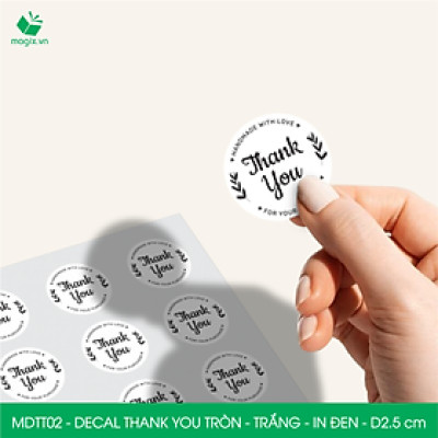 MDTT02 - D2.5cm -1000 Sticker Thank you, decal Thank you tròn dán hộp carton, tem cám ơn, nhãn dán cảm ơn trang trí gói hàng
