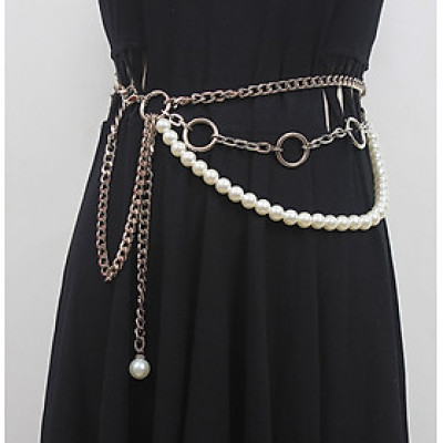 Belt váy xích thắt lưng chuỗi titan nhiều lớp mix ngọc trai ấn tượng cá tính