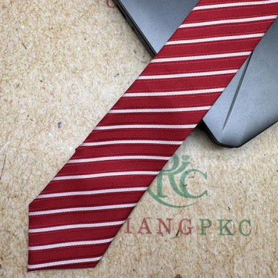 Cà vạt nam mẫu thắt sẵn dây kéo bản nhỏ 6cm mẫu đỏ kẻ trắng