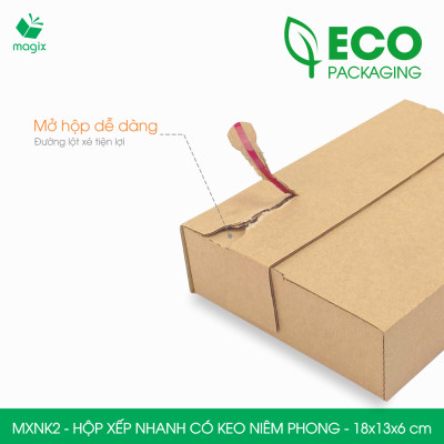 MXNK2 - 18x13x6 cm - 60 hộp carton đóng hàng xếp nhanh có keo niêm phong - Hộp gói hàng, hộp quà