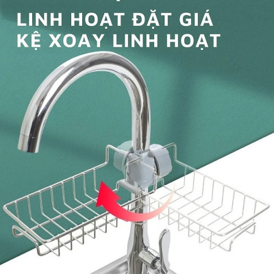 Kệ Để Đồ Rửa Chén Gắn Vòi Rửa Đa Năng Bằng Inox, Giá để giẻ rửa bát xoong nồi dụng cụ nhà bếp Không Gỉ Tiện Lợi Kitchen - Hàng Chính Hãng