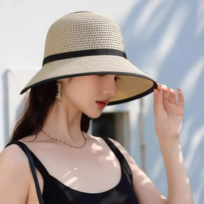 Nón mũ cói viền đen rộng vành che nắng đi biển thoáng mát kiểu dáng đẹp hợp thời trang dona250502