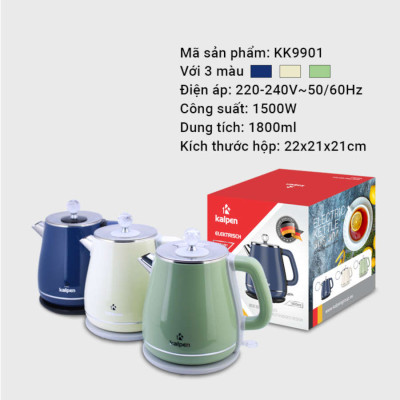 Ấm đun nước siêu tốc Kalpen KK9901 dung tích 1.8 lít, công suất 1500W, chất liệu inox 304 - BHàng chính hãng