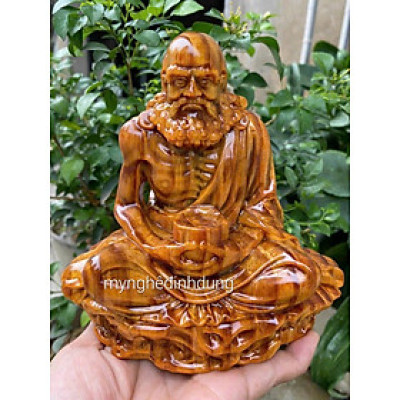 Tượng đạt ma sư khất thực bằng gỗ huyết long kt cao 15x15x7cm 