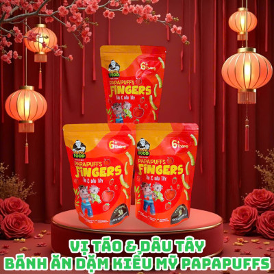 Bánh ăn dặm PAPAFOOD PAPAPUFFS Vị Táo & Dâu Tây - 100% Ngũ Cố Hữu Cơ - Gói 30G