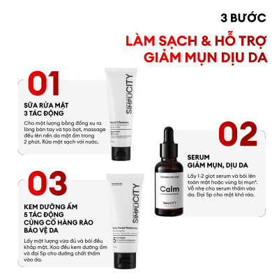 Bộ sản phẩm Men Stay Simplicity chăm sóc da dầu mụn cho nam Acne Relief Skincare Trio: Sữa rửa mặt 100g x Serum 30ml x Kem dưỡng ẩm 80g