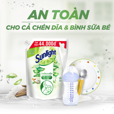 Túi Nước rửa chén Sunlight Bio-care Thiên Nhiên 100% Gốc thực vật - Muối Khoáng Lô Hội 3.3KG
