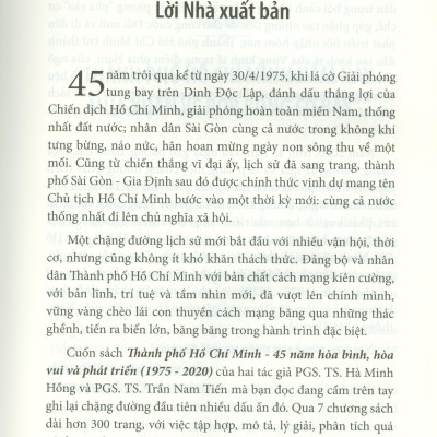 Thành Phố Hồ Chí Minh 45 Năm Hòa Bình, Hòa Vui Và Phát Triển (1975 - 2020)