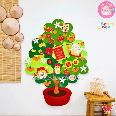 Cây quất Tết bằng vải dạ vải nỉ trang trí Tết 2025 (tặng kèm đèn led 3 mét)