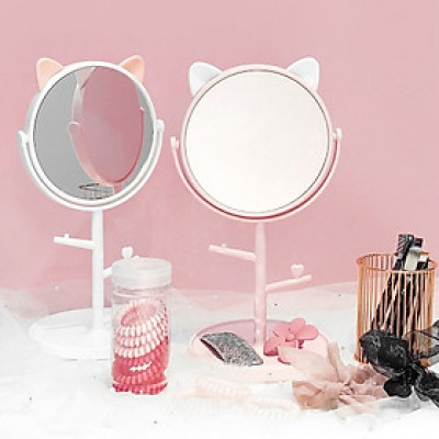 Gương Trang Điểm [CUTE01] Tai Mèo Xoay 360 độ | Có Móc Treo Phụ Kiện - Hàng chính hãng 