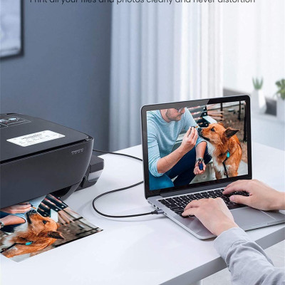 Ugreen UG80801US369TK 1M đầu nhôm dây bọc lưới chống nhiễu cáp máy in màu Đen 2.0 USB A sang B - HÀNG CHÍNH HÃNG