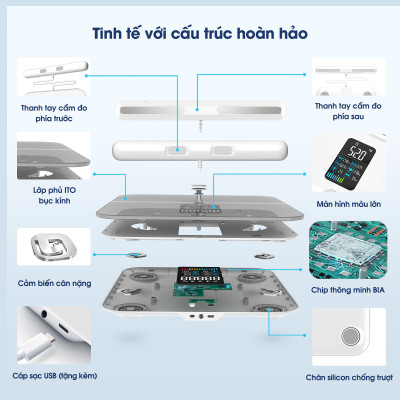 Cân Điện Tử Thông Minh 8 điện cực, Cân Sức Khỏe Cao Cấp Chính Hãng Sailaza SA-2312, đo 30 dữ liệu sức khỏe