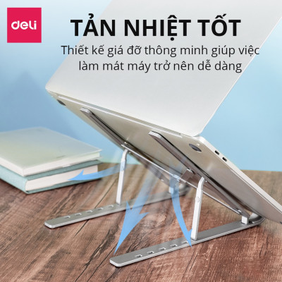 Giá Đỡ Laptop Hợp Kim Nhôm Cao Cấp Gấp Gọn Kèm Túi Đựng, Giúp Tản Nhiệt Laptop, Macbook, Ipad, Máy Tính Xách Tay Vị Trí Điều Chỉnh Nhiều Góc Độ Deli VS780 - Chống Mỏi Cổ, Vai, Gáy - Hàng Chính Hãng
