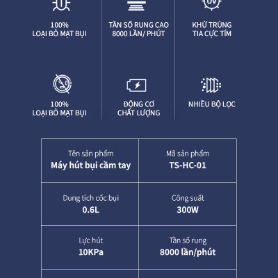 Máy hút bụi ga giường Tski TS-HC01 diệt bọ ve, nấm mốc, hút sạch bụi mịn và khử trùng bề mặt khi đang hút - Hàng chính hãng