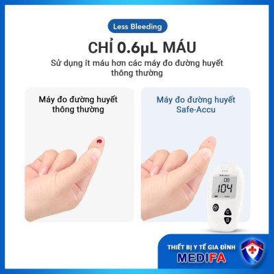 Máy Đo Đường Huyết Sinocare Safe-Accu Chính Hãng, Bảo Hành Trọn Đời, Kèm Bút Chích Máu, 25 Que & 25 Kim