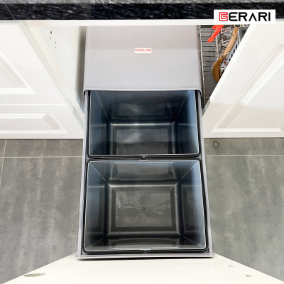 Thùng rác đôi âm tủ/gắn cánh ray giảm chấn, kích thước 400 mã GAC thương hiệu Gerari