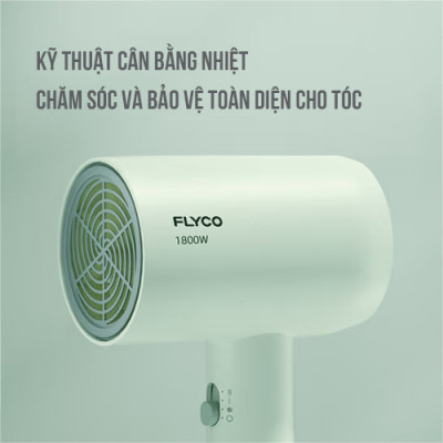 Máy Sấy Tóc Flyco FH1622VN (1800W) Chế Độ Sấy Lạnh Bảo Vệ Tóc - Hàng Chính Hãng