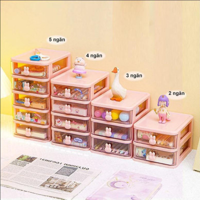 Kệ Đựng Phụ Kiện Văn Phòng Phẩm Để Bàn Thiết Kế Tay Cầm Hình Thỏ Dễ Thương - Kệ Tủ Mini 2,3,4 Tầng Giao Màu Ngẫu Nhiên- Hàng chính hãng