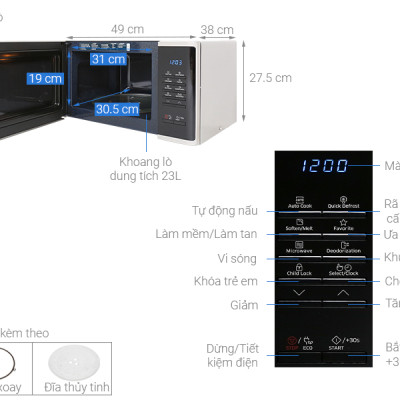 Lò vi sóng Samsung MS23K3513AS/SV 23 lít - Hàng chính hãng