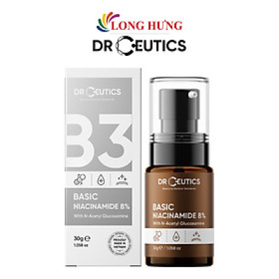 Tinh chất DrCeutics Basic Niacinamide 8% giúp thu nhỏ lỗ chân lông dành cho da dầu và mụn (30g) - Hàng chính hãng