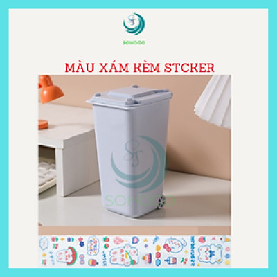 [VIDEO]-Thùng rác mini để bàn, trên xe ô tô kèm sticker dán 16x10x6,5cm- CHỌN MÀU- Hộp đựng bút, cọ trang điểm đa năng hình xe rác mini