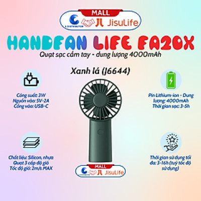 Quạt sạc cầm tay mini JisuLife HandFan Life3 FA20X Pin4000mAh, Sạc Nhanh, vỏ ABS - Hàng chính hãng
