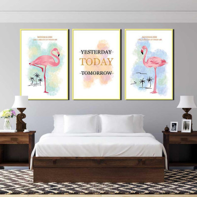 Bộ 3 tranh canvas treo tường Decor Hồng hạc, phong cách scandinavian – DC073