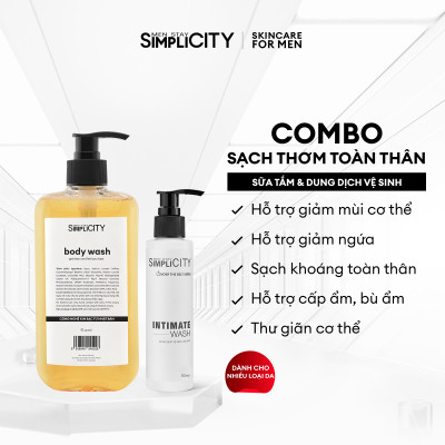 Bộ đôi tắm sạch toàn thân Men Stay Simplicity: Sữa tắm tinh dầu cao cấp 500ml và Dung dịch vệ sinh nam làm sạch & ngăn mùi 80ml