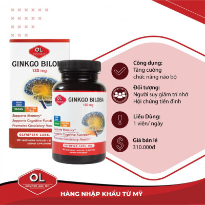 Viên uống bổ não Olympian Labs Ginkgo Biloba 120 mg Mỹ 30 viên giúp tăng tuần hoàn não