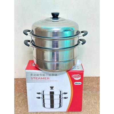 Nồi Hấp Inox 3 Tầng Siêu To 28CM Dùng Cho Cả Bếp Từ Và Bếp Ga, Nồi Hấp Bánh Bao Bánh Flan Hấp Thức Ăn Tặng Kèm Xửng Hấp - HÀNG CHÍNH HÃNG MINIIN