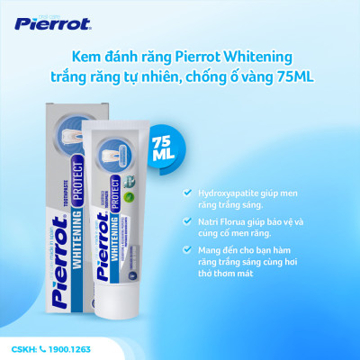 [ Mua 2 tặng 1 bàn chải ] Kem đánh răng Pierrot Whitening trắng răng tự nhiên, chống ố vàng 75ML