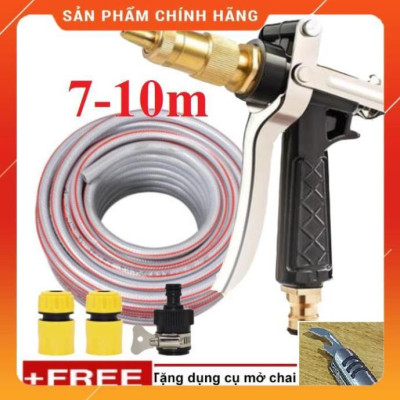 ️ Bộ dây vòi xịt nước rửa xe, tưới cây , tăng áp 3 lần, loại 7m, 10m 206236 đầu đồng,cút,nối đen