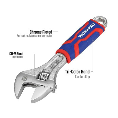 Mỏ lết (Cờ lê điều chỉnh được) thép CR-V cán nhựa 6 inch 150mm Workpro WP272010