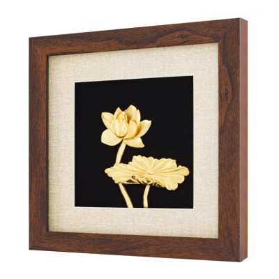 Quà tặng lưu niệm khách Nhật: Tranh hoa sen mạ vàng 24K