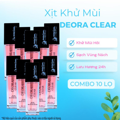 COMBO 10 Lọ Xịt Khử Mùi DEORA CLEAR Quyên Lara 50ml, Khử Mùi Hôi Nách, Ngăn Tiết Mồ Hôi