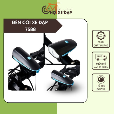 Đèn còi xe đạp 7588-B kháng nước tốt dễ dàng lắp đặt 3 chức năng sáng còi tiếng kêu to rõ