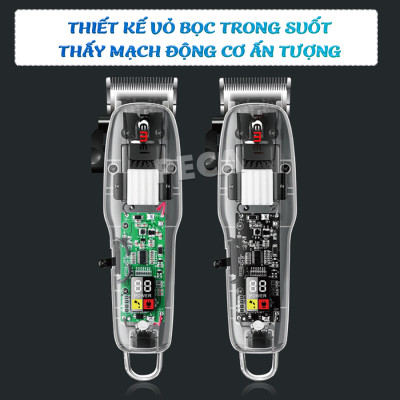 Tông đơ cắt tóc chuyên nghiệp Kemei KM-NG108 màn hình LCD hiển thị phiên bản thấy mạch công suất mạnh dùng sạc USB pin trâu sạc nhanh, kèm 6 cữ lược căn độ dài và phụ kiện đầy đủ - Hàng chính hãng