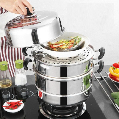 Nồi Hấp Inox 3 Tầng Siêu To 28CM Dùng Cho Cả Bếp Từ Và Bếp Ga, Nồi Hấp Bánh Bao Bánh Flan Hấp Thức Ăn Tặng Kèm Xửng Hấp - HÀNG CHÍNH HÃNG MINIIN